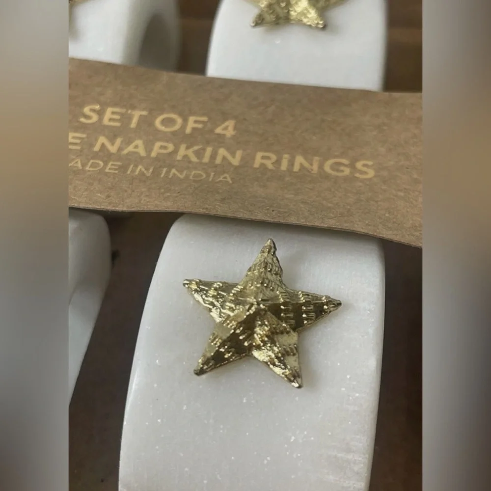 Gold Star Marble Napkin Rings - Set of 4